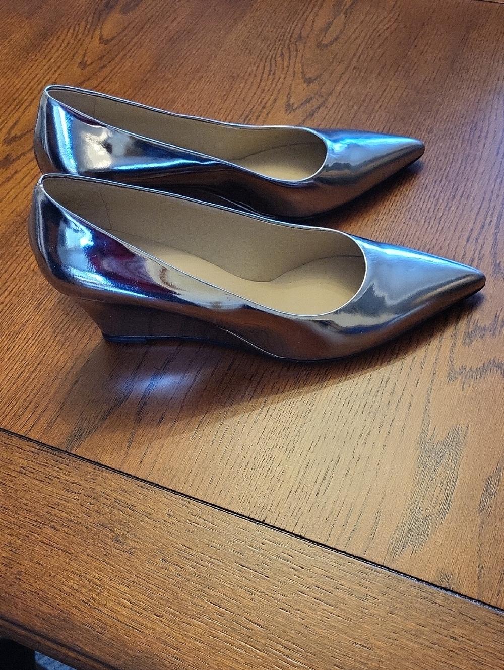 Theory Silver Metallic Wedges Shoes,made In Italy